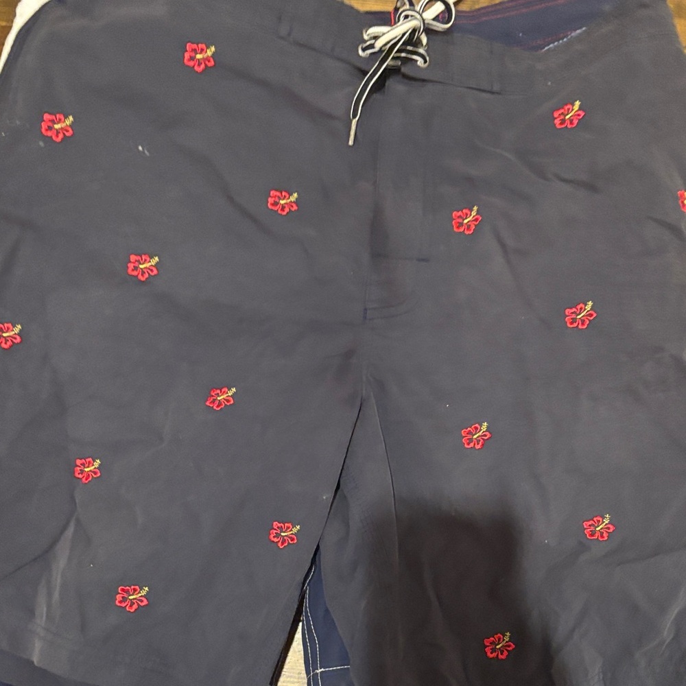 Red and Navy Men's Swim Trunks - Picture 8 of 9